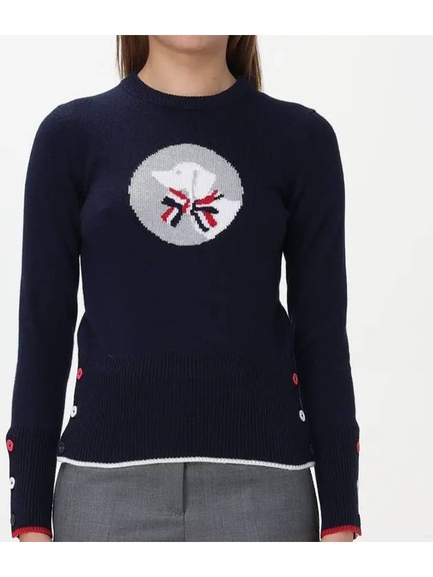 Hector Bow Virgin Wool Knit Top Navy - THOM BROWNE - BALAAN 3