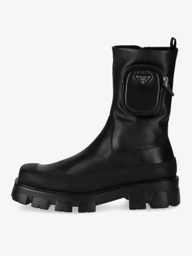 Cobblestone Pouch Leather Combat Boots Black - PRADA - BALAAN 1