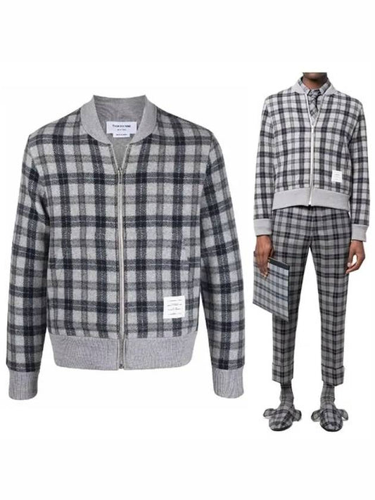 Men's Double Face Tartan Wool Bomber Jacket Gray - THOM BROWNE - BALAAN.