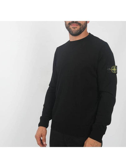 Logo Patch Crew Neck Wool Knit Top Black - STONE ISLAND - BALAAN 2