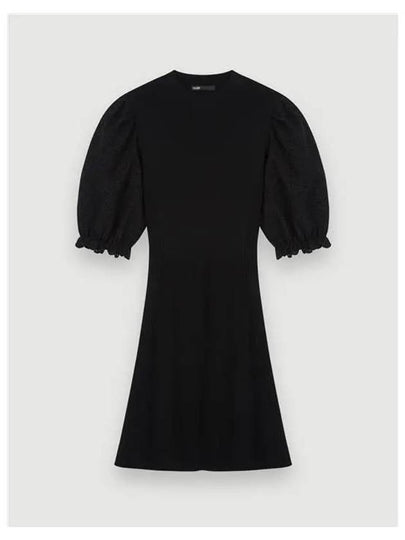 Women's Guipure Sleeve Knit Short Dress Black - MAJE - BALAAN 2