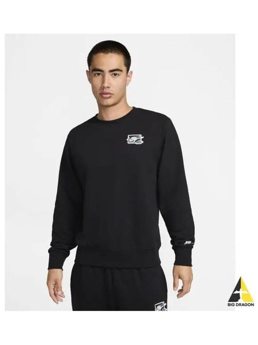 Club French Terry Crew Neck Sweatshirt M Black White FZ0765 010 - NIKE - BALAAN 1