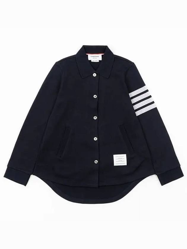 Double Face 4 Bar A-line Knit Long Sleeve Shirt Jacket Navy - THOM BROWNE - BALAAN 2