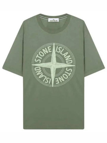 Stitches Three Embroidery Short Sleeve T-Shirt Green - STONE ISLAND - BALAAN 1