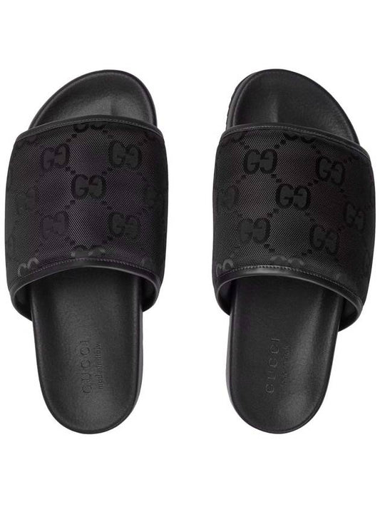 GG Monogram Slide Slippers Black - GUCCI - BALAAN.