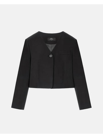 Colin office setup no-collar V-neck cropped short jacket black COLIN31BK - RAMUSTUDIO - BALAAN 1