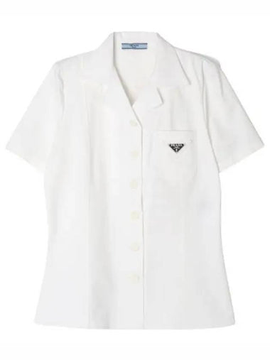 Triangle Logo Cotton Short Sleeve Shirt Women - PRADA - BALAAN 1