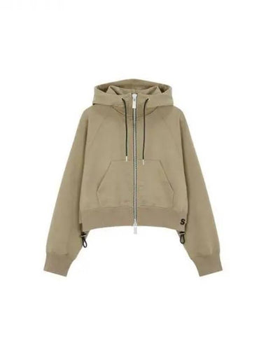 Women's Drawstring Cropped Hood Zipup Khaki 271993 - SACAI - BALAAN 1