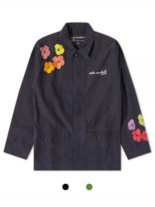 Warhol Flower Shirt Jacket Black Olive 3675 - MAHARISHI - BALAAN 1