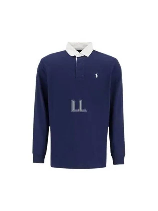 Rugby Logo Embroidered Long Sleeve Polo Shirt Navy - POLO RALPH LAUREN - BALAAN 2