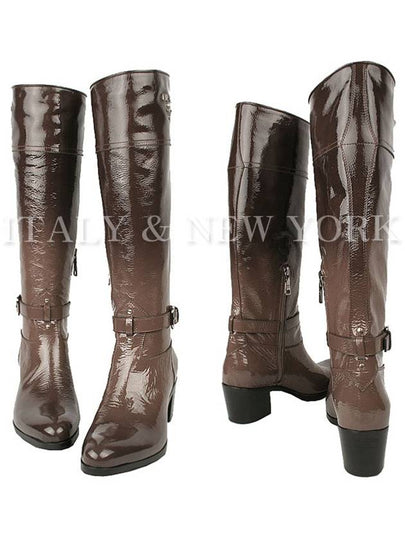 1W9644 XVI F0CDC11 Brown Gradient Enamel Leather Long Boots - PRADA - BALAAN 2