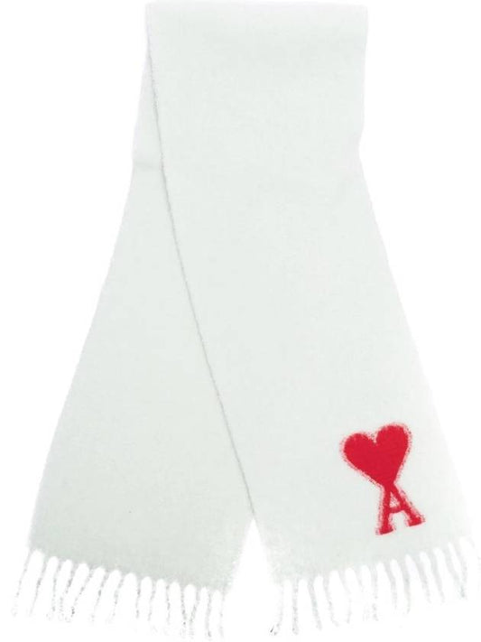 Heart Logo Oversized Wool Fringe Scarf Pale Green - AMI - BALAAN 2