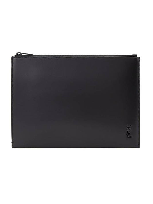 Tiny Monogram Medium Clutch Bag Black - SAINT LAURENT - BALAAN.