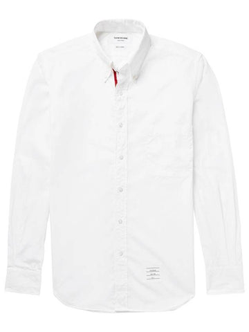 Men's Logo Patch Classic Cotton Long-Sleeve Shirt White - THOM BROWNE - BALAAN 1