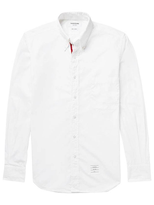 Men's Logo Patch Classic Cotton Long-Sleeve Shirt White - THOM BROWNE - BALAAN 1