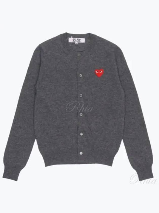 Play Red Wappen Wool Cardigan Charcoal Gray - COMME DES GARCONS - BALAAN 2