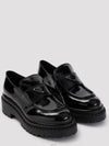 Chocolate Brushed Leather Heeled Loafers Black - PRADA - BALAAN 2