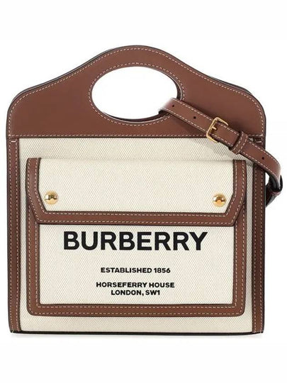 Mini Two-Tone Canvas And Leather Pocket Bag Natural Malt Brown - BURBERRY - BALAAN 2