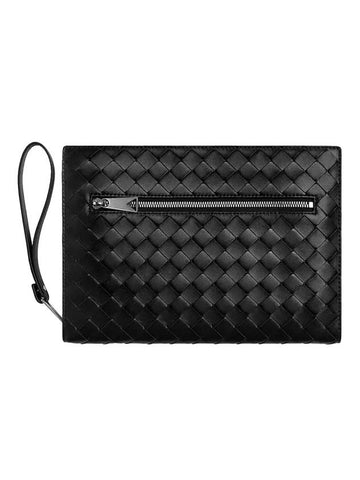 Intrecciato Zipper Small Clutch Bag Black - BOTTEGA VENETA - BALAAN 1