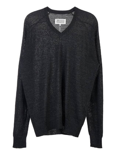 V-neck Stitch Wool Knit Top Dark Grey - MAISON MARGIELA - BALAAN 2