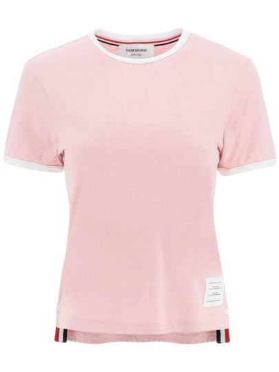 Women's Melange Jersey Ringer Short Sleeve T-Shirt Light Pink - THOM BROWNE - BALAAN 2