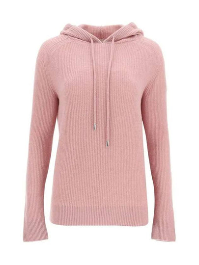 Women's Logo Patch Drawstring Hooded Knit Top Pink - MONCLER - BALAAN 2