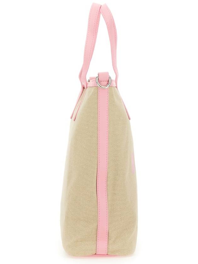 Small Logo Print Calf Leather Tote Bag Pink Beige - MSGM - BALAAN 5