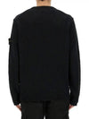 Logo Badge Knotted Crew Neck Cotton Knit Top Black - STONE ISLAND - BALAAN 3