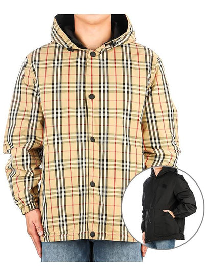 Reversible Check Nylon Hooded Jacket Black Beige - BURBERRY - BALAAN 2