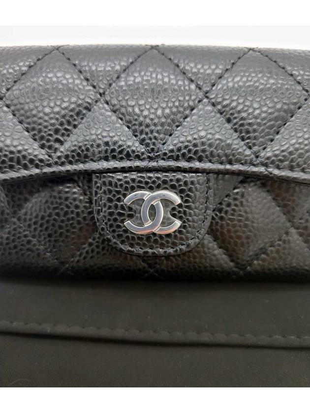 Classic Silver Logo Quilted Caviar Card Wallet Black - CHANEL - BALAAN 6