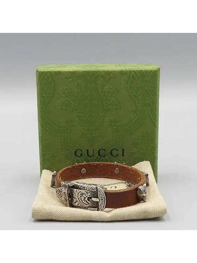 Silver Anger Forest Wolf Head Leather Bracelet No 17 - GUCCI - BALAAN 4