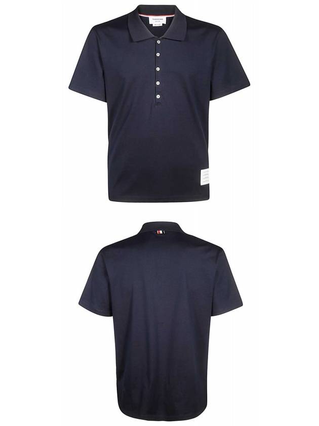 Side Slit Three Stripe Tab Short Sleeve Polo Shirt Navy - THOM BROWNE - BALAAN 5