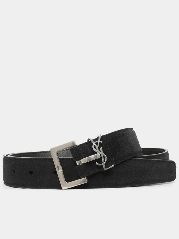 Logo Suede Belt Black - SAINT LAURENT - BALAAN 2