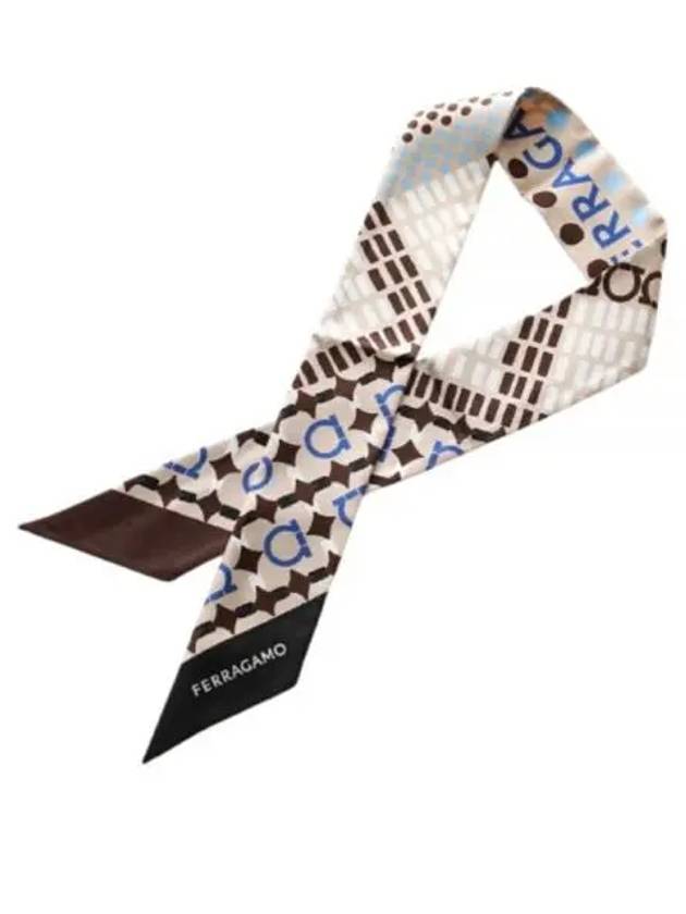 Gancini Print Mini Silk Scarf Beige - SALVATORE FERRAGAMO - BALAAN 2