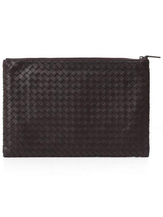 Intrecciato Document Leather Clutch Bag Dark Brown - BOTTEGA VENETA - BALAAN 2