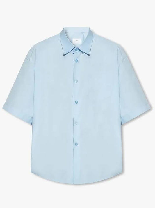 Men's Pocket Cotton Short Sleeve Shirt Blue - AMI - BALAAN 2