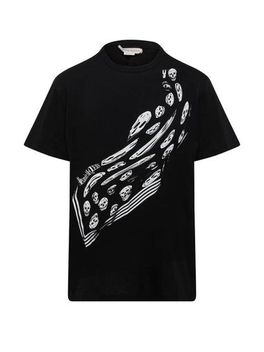 Wave Skull Print Short Sleeve T-Shirt Black - ALEXANDER MCQUEEN - BALAAN 1