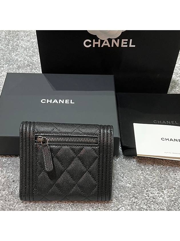 Boy  Small Flap Wallet Caviar Leather & Ruthenium Black - CHANEL - BALAAN 5