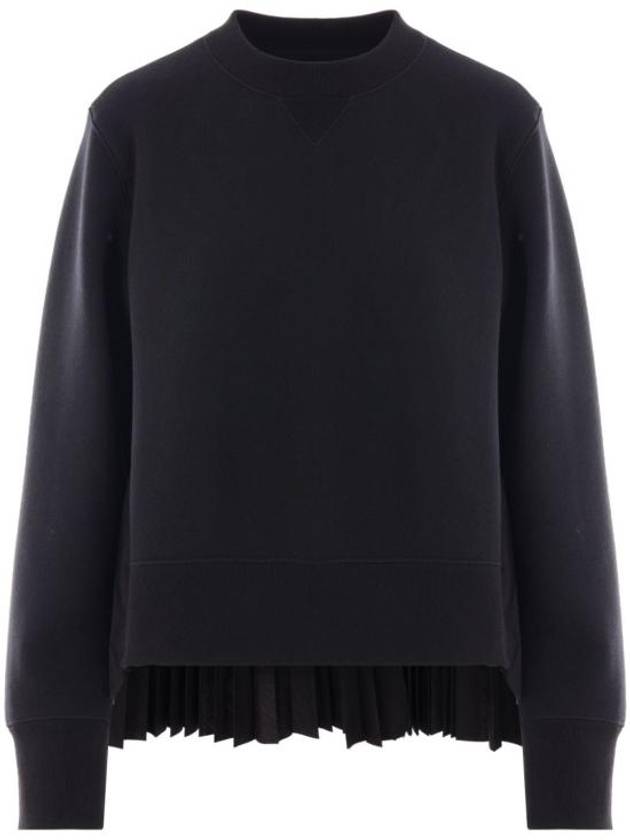 Crew Neck Pleated Hem Sweatshirt Black - SACAI - BALAAN 1