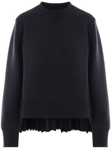 Crew Neck Pleated Hem Sweatshirt Black - SACAI - BALAAN 1