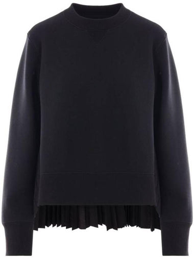 Crew Neck Pleated Hem Sweatshirt Black - SACAI - BALAAN 1