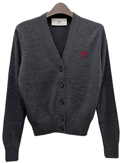 Heart Logo Wool Cardigan Heather Grey - AMI - BALAAN 2