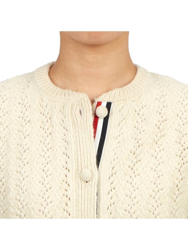 Cable Pointelle Striped Donegal Wool Short Sleeve Cardigan Cardigan White - THOM BROWNE - BALAAN 9