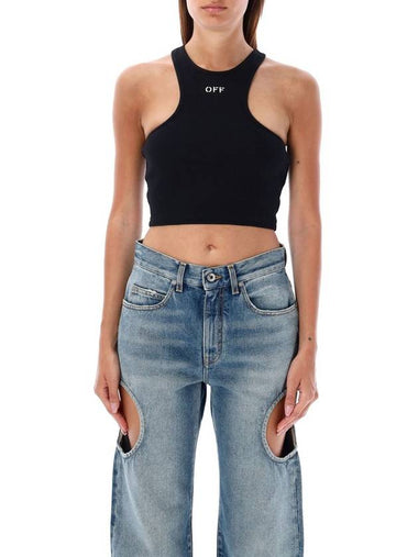 Off-White Ribbed Crop Top - OFF WHITE - BALAAN 1