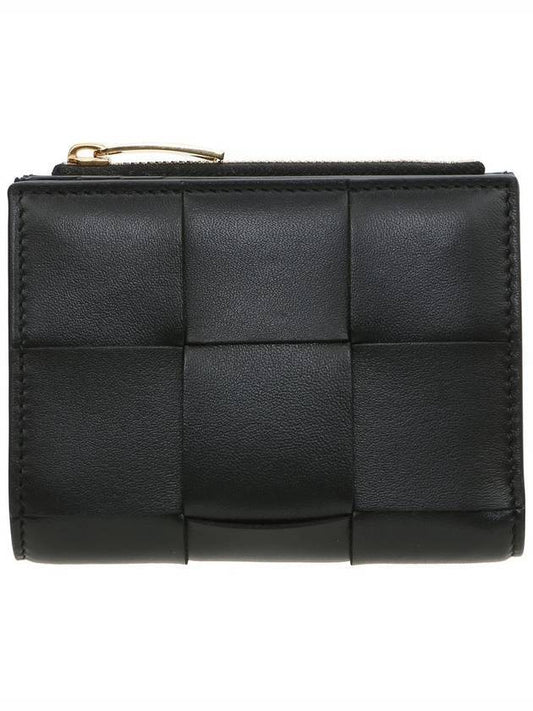 Intrecciato Bifold Zipper Half Wallet Black - BOTTEGA VENETA - BALAAN 1