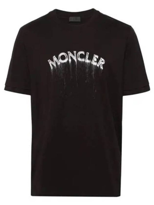 Arm logo patch lettering round short sleeve t shirt black men s 270923 - MONCLER - BALAAN 1