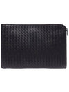 Intrecciato Weaving Zipper Clutch Bag Black Brown - BOTTEGA VENETA - BALAAN 5