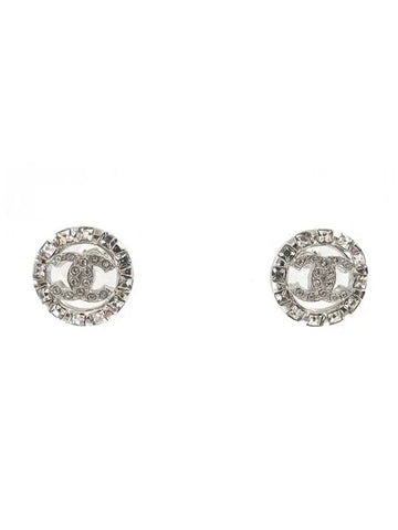 CC Logo Round Crystal Earrings Silver - CHANEL - BALAAN 1