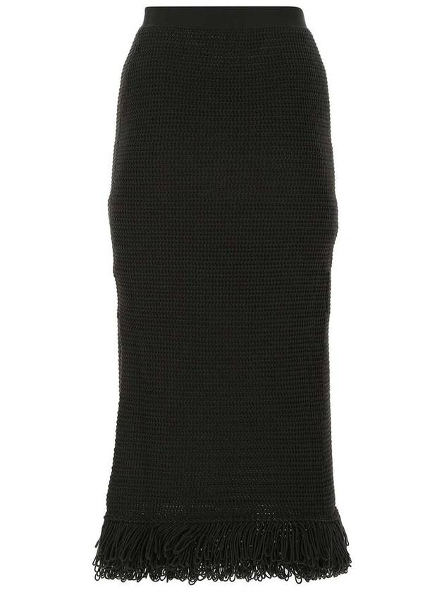 Cotton Mesh Crochet Fringe Pencil Skirt - BOTTEGA VENETA - BALAAN 3