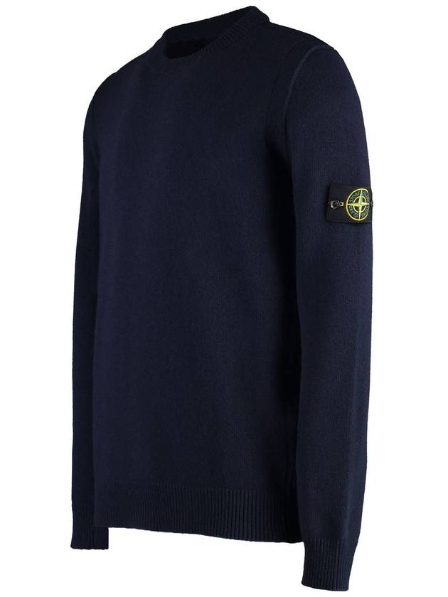 Logo Patch Lambswool Crewneck Knit Top Navy - STONE ISLAND - BALAAN 4